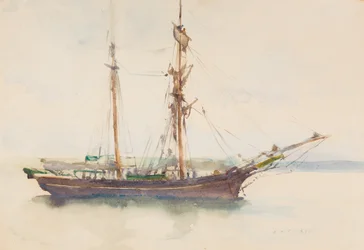 Barque avec voiles abaissées